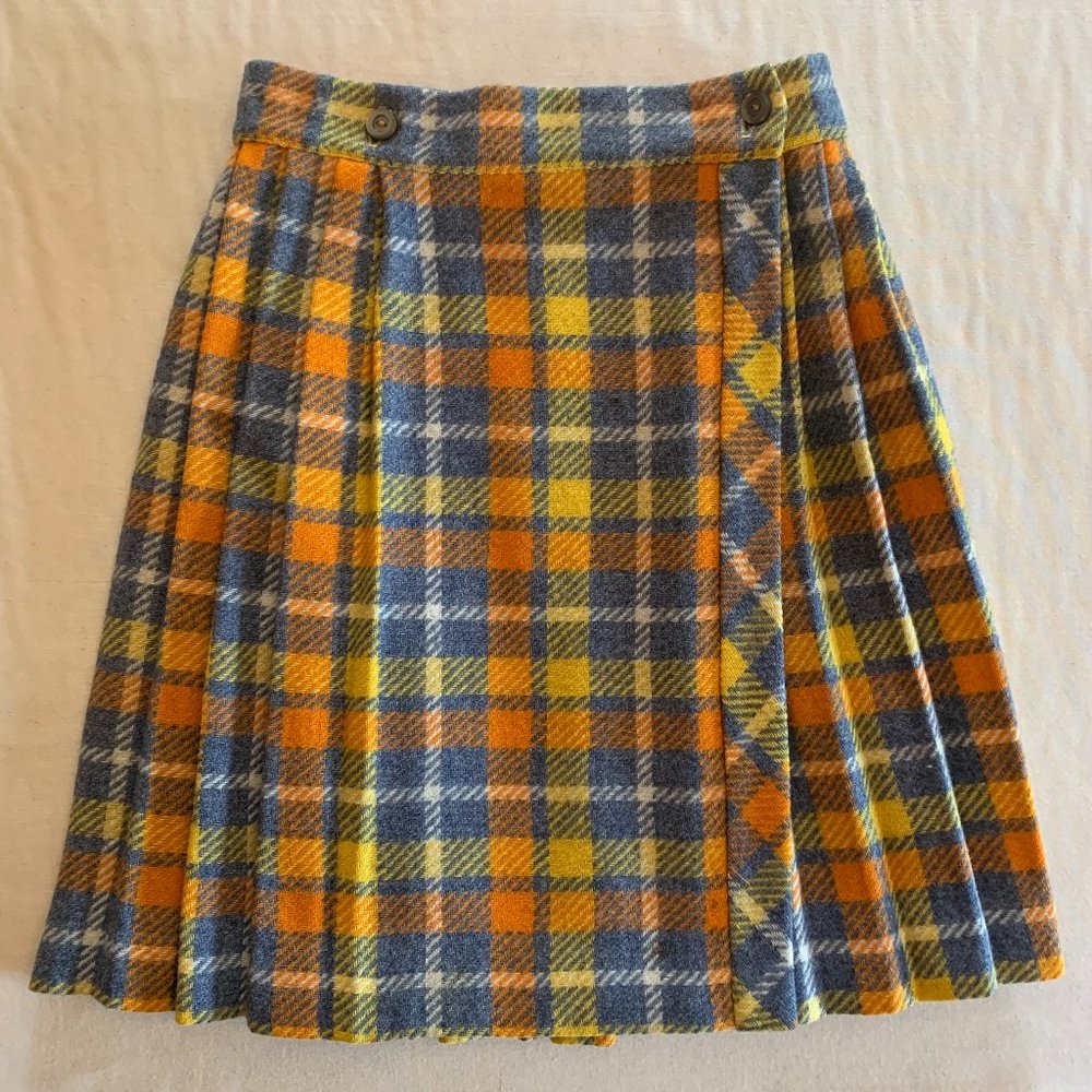 Vintage Wool Plaid Pleated Mini-Skirt